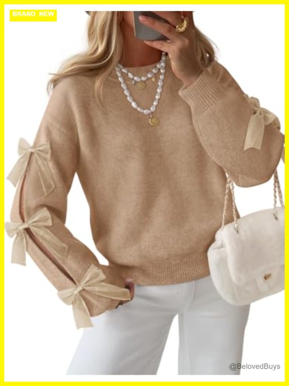 Womens Oversized Chunky Knit Sweater Bow Long Sleeve Crew Neck Pullover